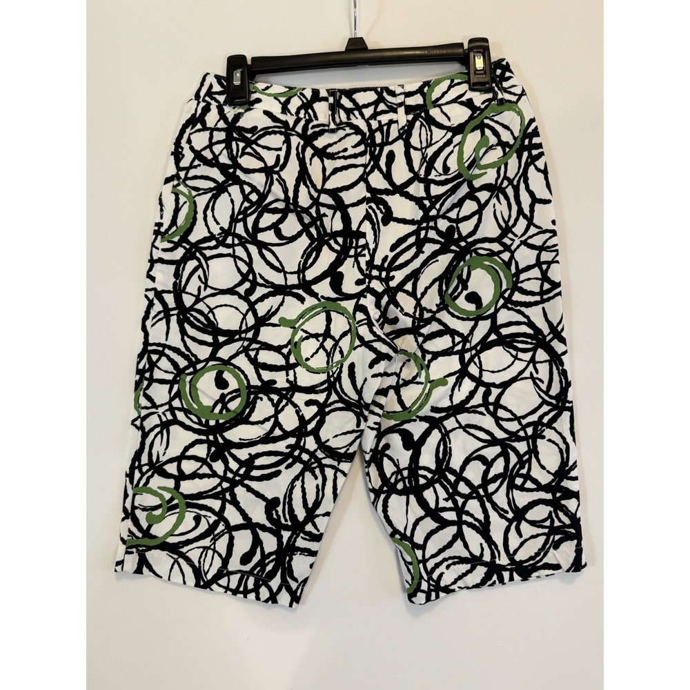 Harvé Benard Women's Abstract Print Bermuda Shorts Black White Green 6 - Picture 2 of 4